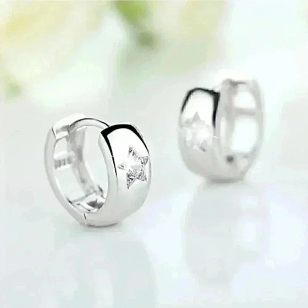 New 925 Silver White Sapphire Star Huggies